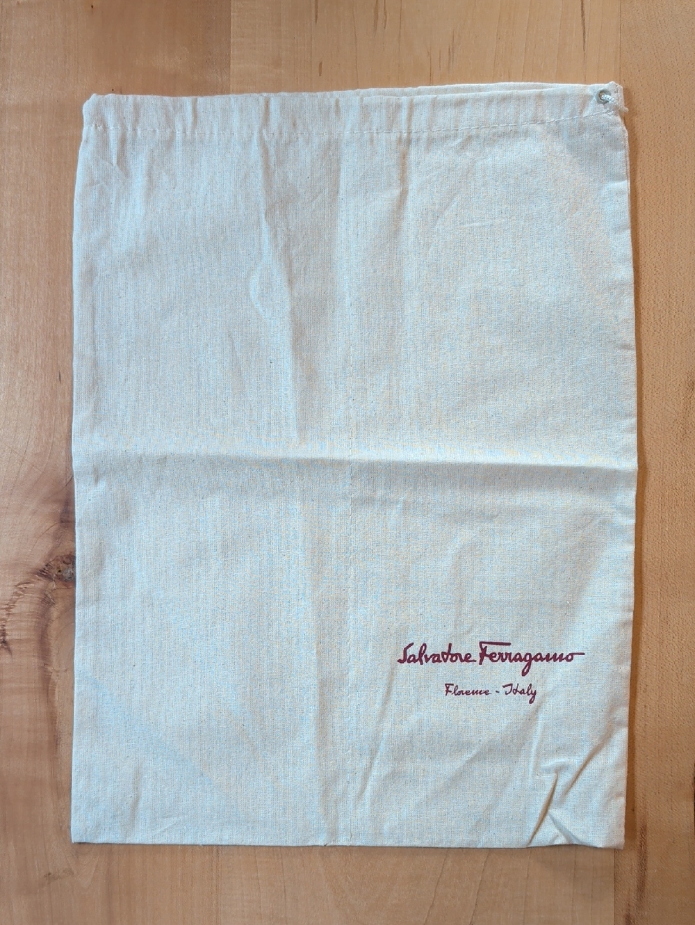Salvatore Ferragamo Cream Dust Bag with Burgundy Logo